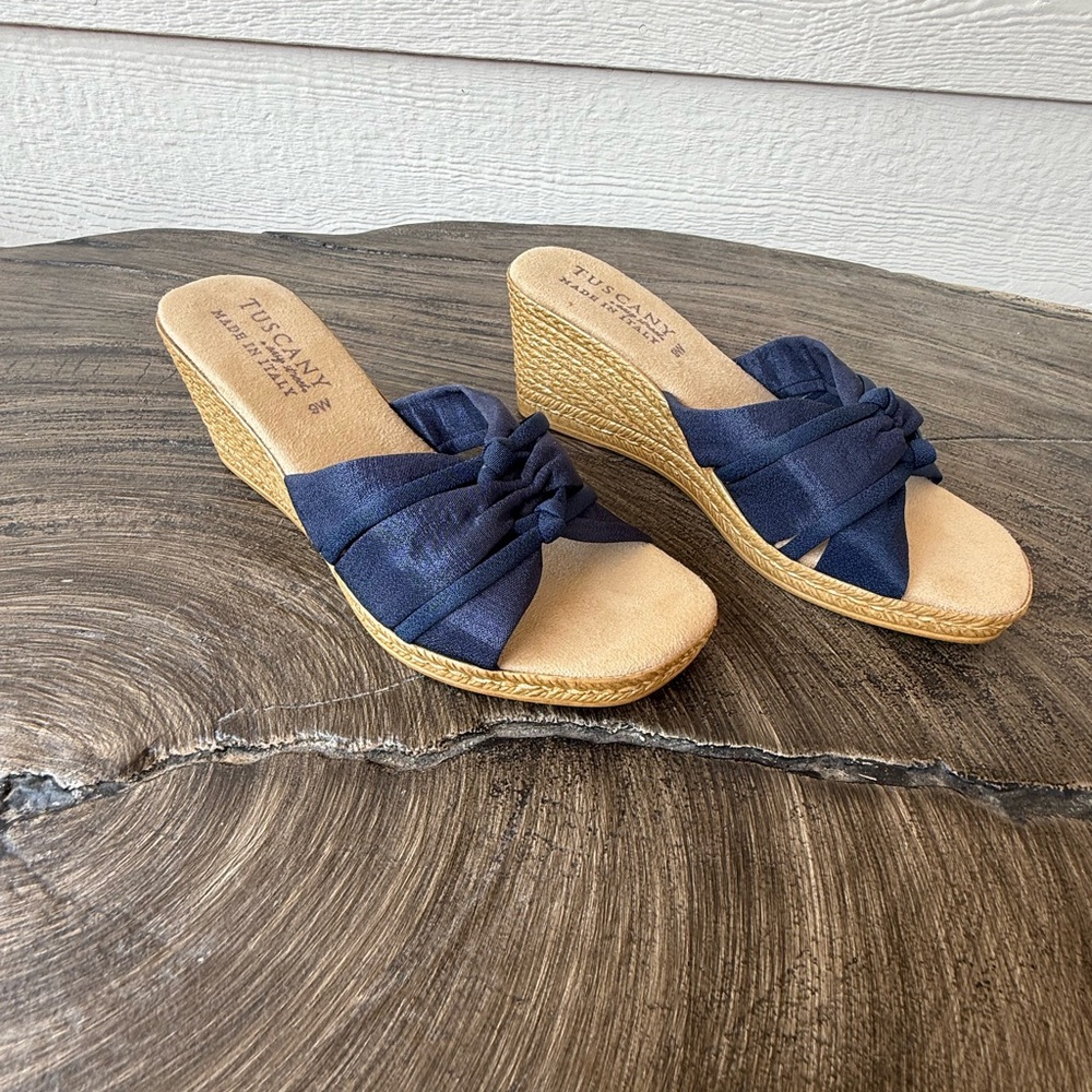 Easy Street Women's Navy Wedge Sandals 9W